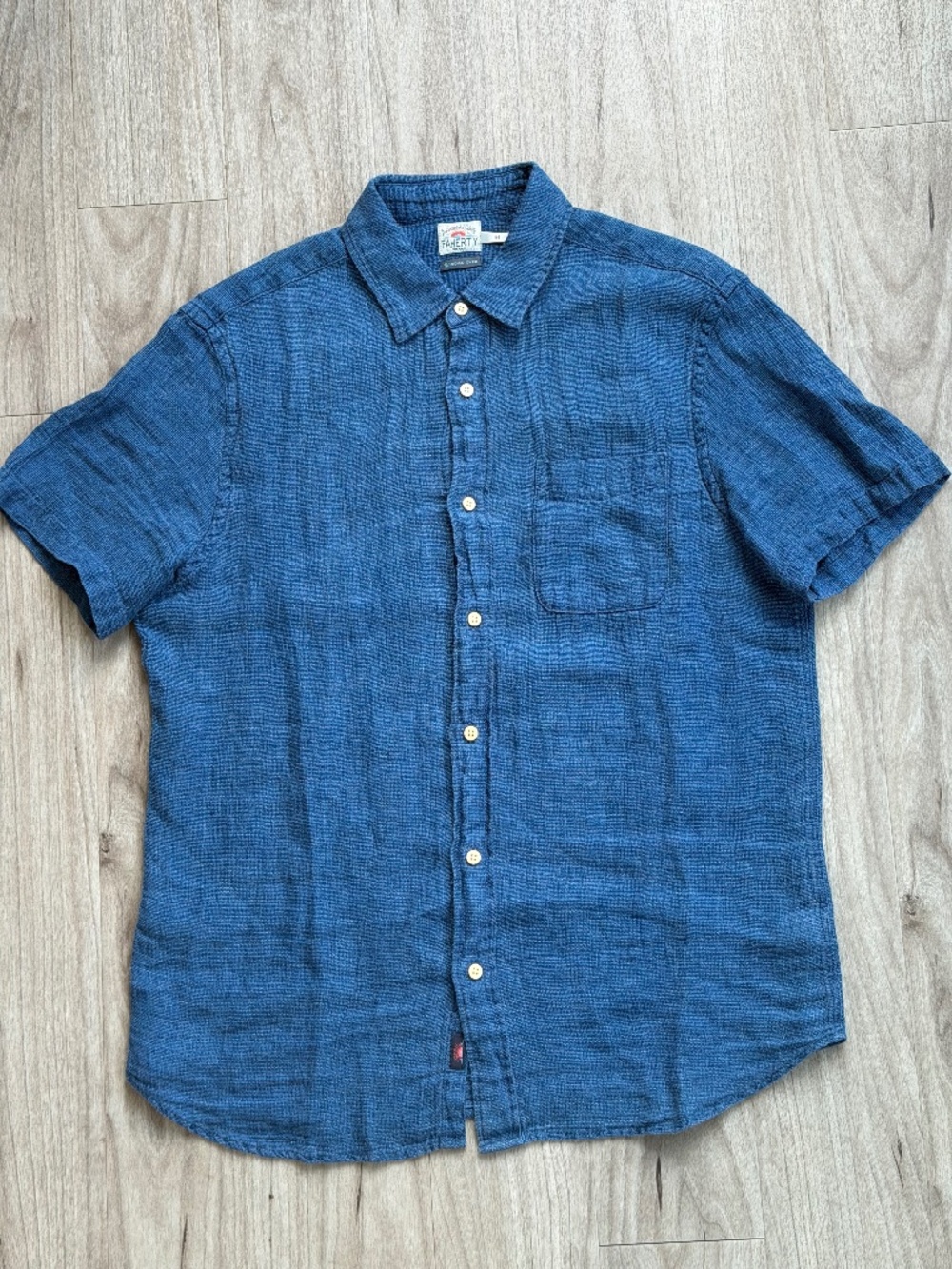 Faherty Palma Linen Shirt - Basketweave Indigo
